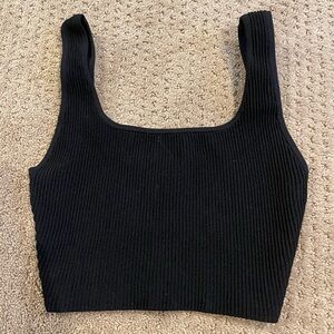 Babaton Black Ribbed Crop Tank Top